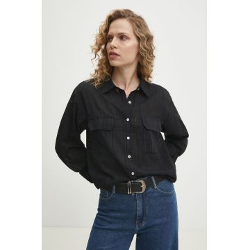 Answear Lab camasa din bumbac femei, culoarea negru, cu guler clasic, relaxed