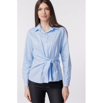 Camasa clasica, din poplin de bumbac, cu nod pe talie, bleu