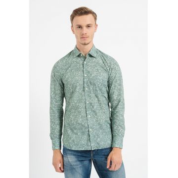 Camasa de bumbac cu buzunar aplicat pe piept Remiton - Verde feriga
