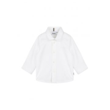 Camasa din bumbac cu model uni si broderie logo discreta