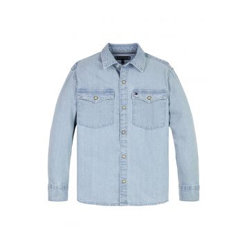 Camasa din denim cu aspect decolorat