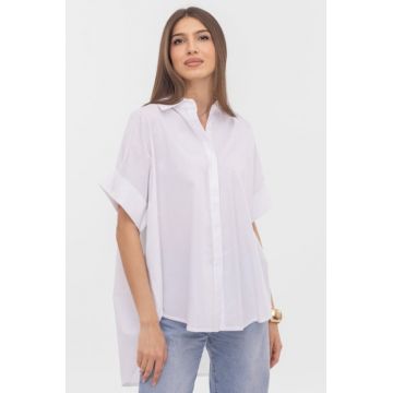 Camasa oversize alba din poplin de bumbac, cu maneci scurte