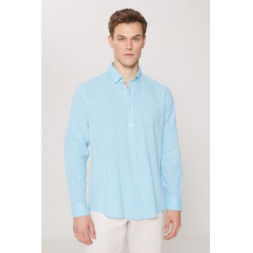 Camasa Oxford de in si bumbac - Albastru deschis