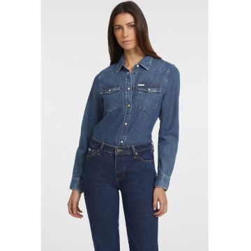 Camasa din denim cu buzunare pe piept