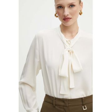 BOSS camasa de matase culoarea bej, cu un decolteu legat, regular, 50521537