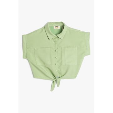 Camasa crop din amestec de modal cu buzunare aplicate