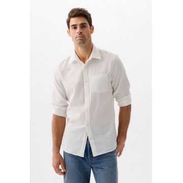 Camasa din amestec de in cu buzunar frontal - Alb