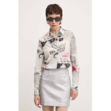 Desigual camasa din bumbac NARA femei, culoarea alb, cu guler clasic, regular, 24WWCW20