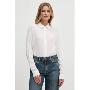 Sisley camasa femei, culoarea alb, cu guler clasic, relaxed, 5ZMZLQ07I