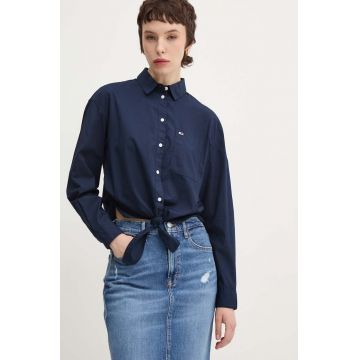 Tommy Jeans camasa femei, culoarea albastru marin, cu guler clasic, regular, DW0DW17520