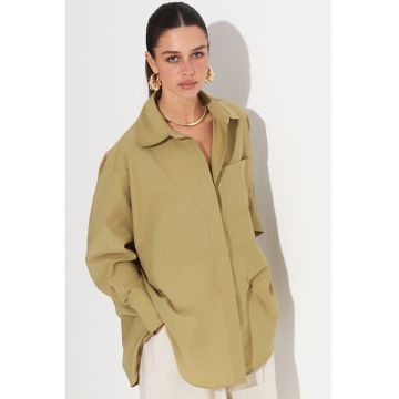 Camasa din amestec de bumbac cu model uni si maneci lungi