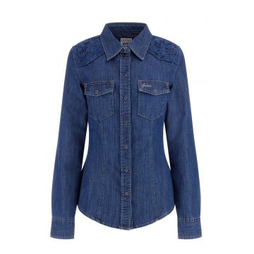 Camasa din denim cu broderie din dantela
