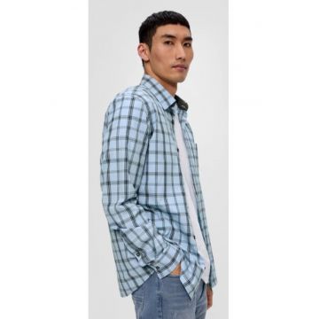 Camasa barbati cu maneca lunga - imprimeu in carouri si croiala Slim Fit - Albastru deschis