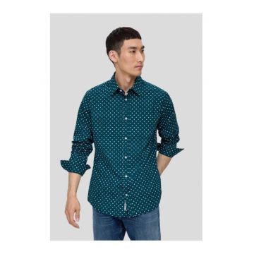 Camasa barbati cu maneca lunga si imprimeu cu puncte - croiala Slim fit - Verde inchis