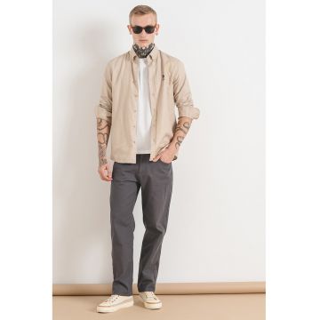 Camasa uni cu guler fixat cu nasturi - Maro nisip