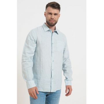 Camasa slim fit din in cu buzunar pe piept
