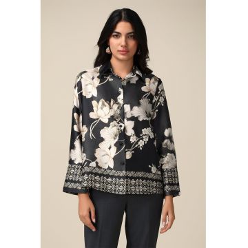 Camasa din satin cu model si maneci lungi