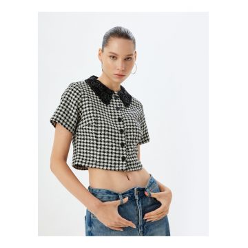 Jacheta-camasa crop din tuid
