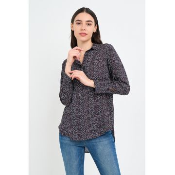 Camasa cu model si terminatie asimetrica - Alb/Albastru ultramarin/Rosu inchis