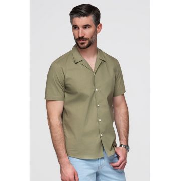 Camasa de bumbac cu maneci scurte - Verde masliniu