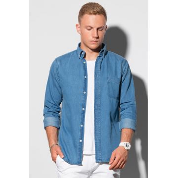 Camasa de denim cu buzunar pe piept - Albastru