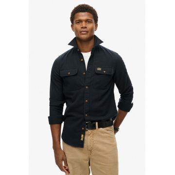 Camasa relaxed fit de bumbac cu buzunare pe piept - Bleumarin