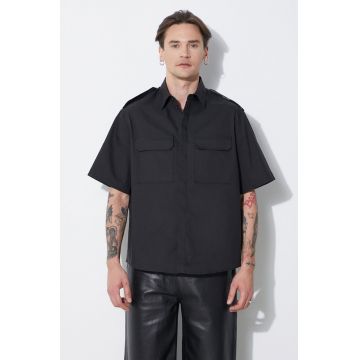Neil Barrett camasa Loose Military Police Detail Short Sleeve Shirt barbati, culoarea negru, cu guler clasic, regular, MY60216A-Y037-001N Neil Barrett camasa Loose Military Police Detail Short Sleeve Shirt barbati, culoarea negru, cu guler clasic, regular, MY60216A-Y037-001N