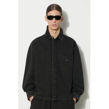 AMBUSH camasa din bumbac Boxy Fit Longleeve Denim Shirt barbati, culoarea negru, cu guler clasic, relaxed, BMYD002S24DEN