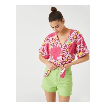 Camasa din amestec de in cu model floral