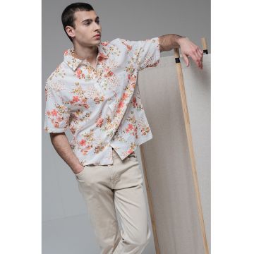 Camasa din amestec de in cu model floral