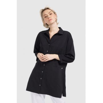 Camasa supradimensionata cu slituri laterale - Negru