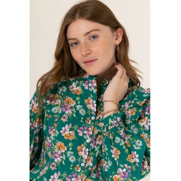 Camasa verde din bumbac cu imprimeu floral B-ASD90076 9224