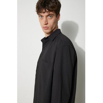 MKI MIYUKI ZOKU camasa Seersucker Dress Shirt barbati, culoarea negru, cu guler clasic, regular, SEERSUCKER.DRESS.SHIRT