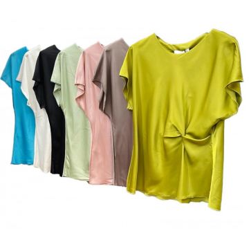 Bluza eleganta din material satinat cu detaliu rasucit in talie