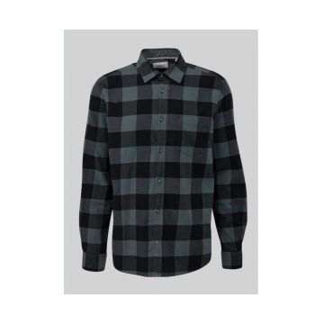 Camasa cu maneca lunga - barbati big size - imprimeu in carouri si croiala Regular fit - Verde inchis