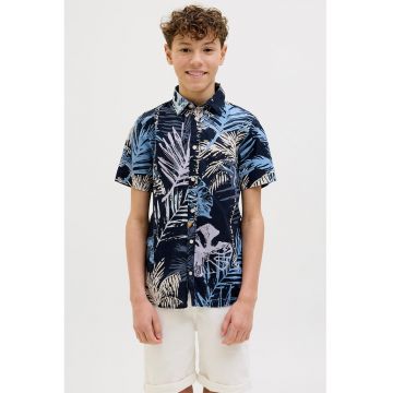 Camasa de bumbac cu model tropical - Albastru deschis/Bleumarin