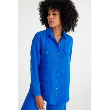 Camasa de in cu buzunare pe piept - Albastru royal