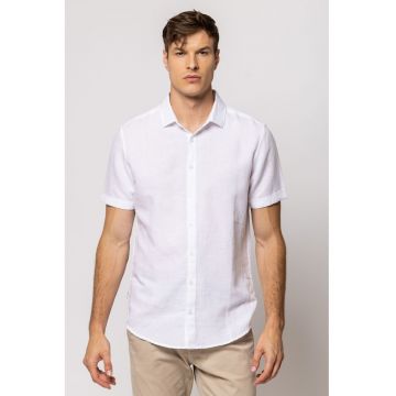 Camasa de in si bumbac cu maneci scurte - Alb optic