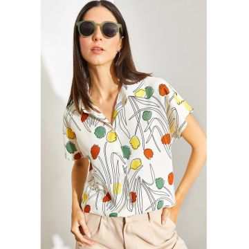 Camasa din amestec de in cu model floral