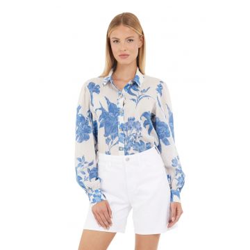 Camasa din amestec de in cu model floral Camasa din amestec de in cu model floral