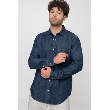 Camasa din denim cu buzunar pe piept