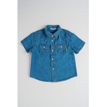 Camasa din denim cu maneci scurte - Albastru pastel