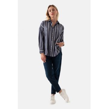 Camasa lejera cu model in dungi - Alb/Gri carbune