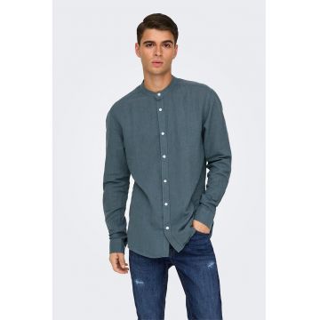 Camasa slim fit din amestec de in cu guler Mao