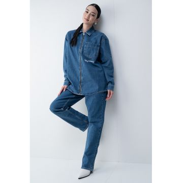Camasa supradimensionata de denim cu fermoar