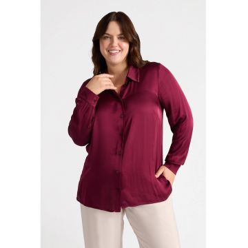 Camasa uni de satin cu maneci lungi