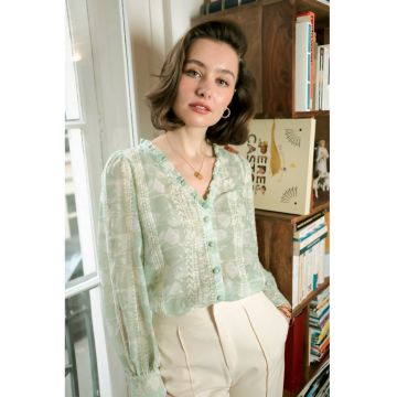 Camasa verde cu print floral si detalii brodate - 4819T 16921