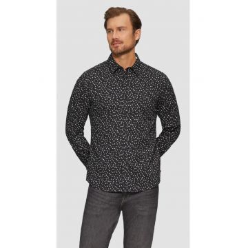 Camasa barbati cu maneca lunga - croiala Slim fit si imprimeu cu fazele luni - Negru -