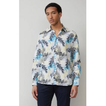 Camasa barbati din in cu imprimeu floral si croiala Regular Fit - Alb