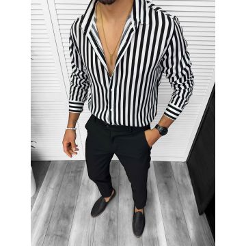 Camasa barbati slim fit alba cu dungi negre 13211